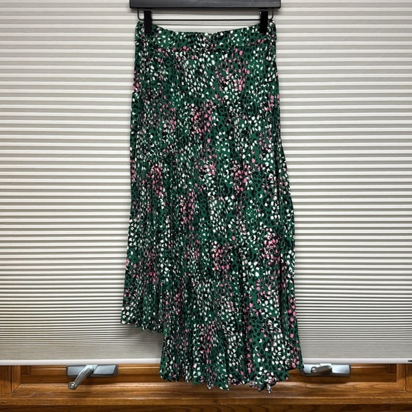 Topshop Green Pink Painted Spot Pleated Asymmetrical Midi Skirt - Picture 7 of 12